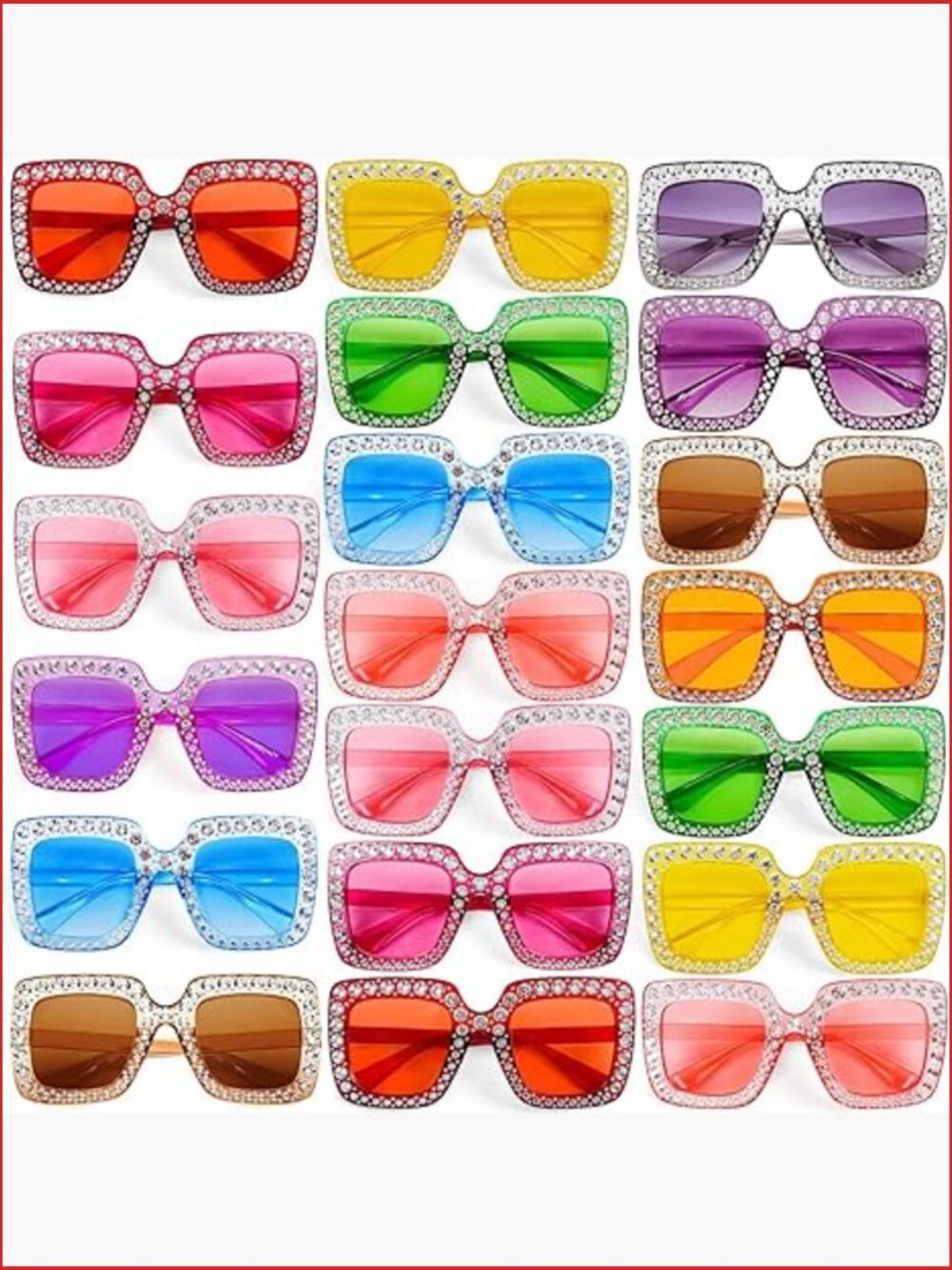 20 Pack Crystal Oversized Square Sunglasses Retro Diamond Glitter Sparkling
